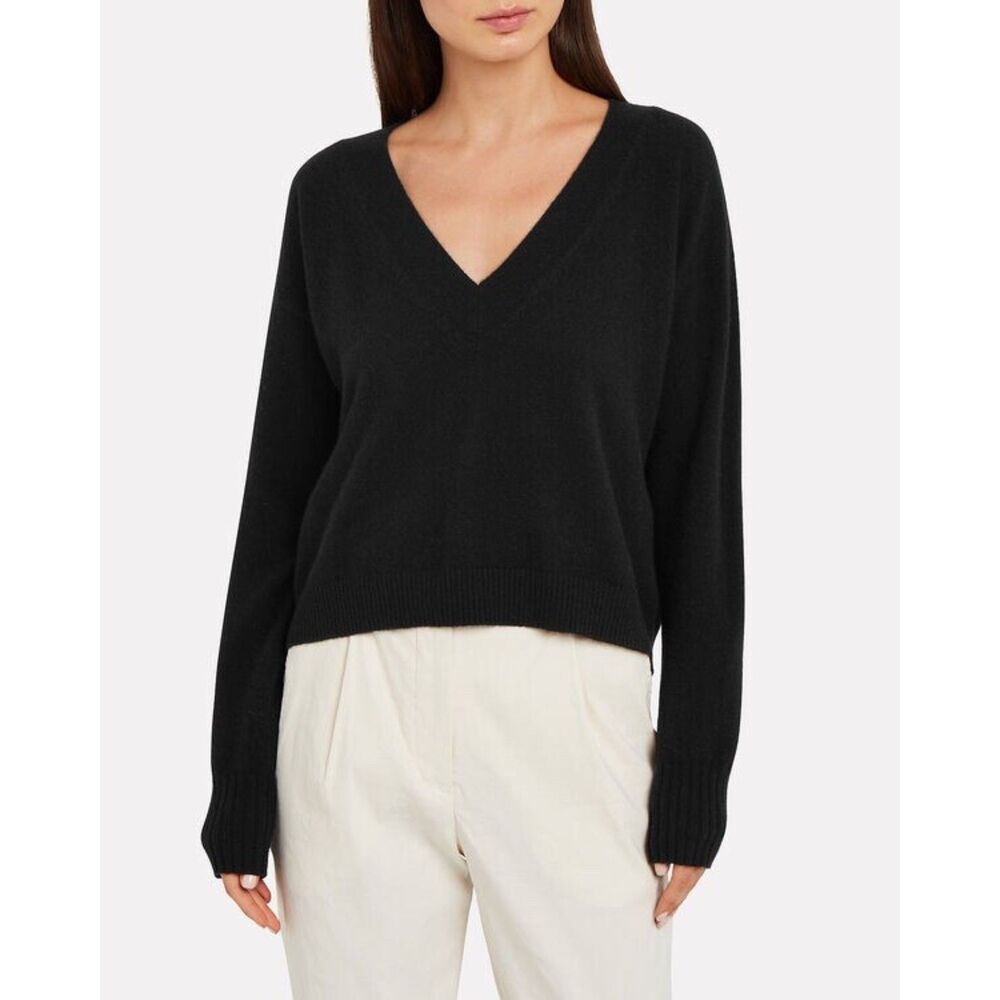 Intermix Womens XL Black 100% Cashmere V Neck Sweater Quiet Luxury Classic